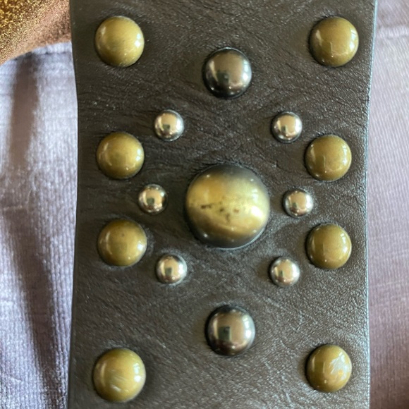 Large Distressed Leather Gold Hobo with Studded Leather Handle - Picture 14 of 14